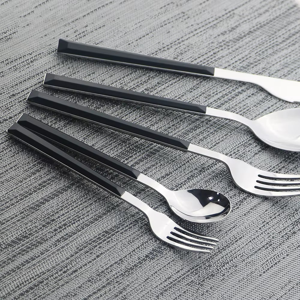 Imitation Wood Handle Cutlery Set Western Stainless Steel Tableware Set 6/12/20/24/30Pcs Kitchen Knife Fork Spoon Dinnerware Set