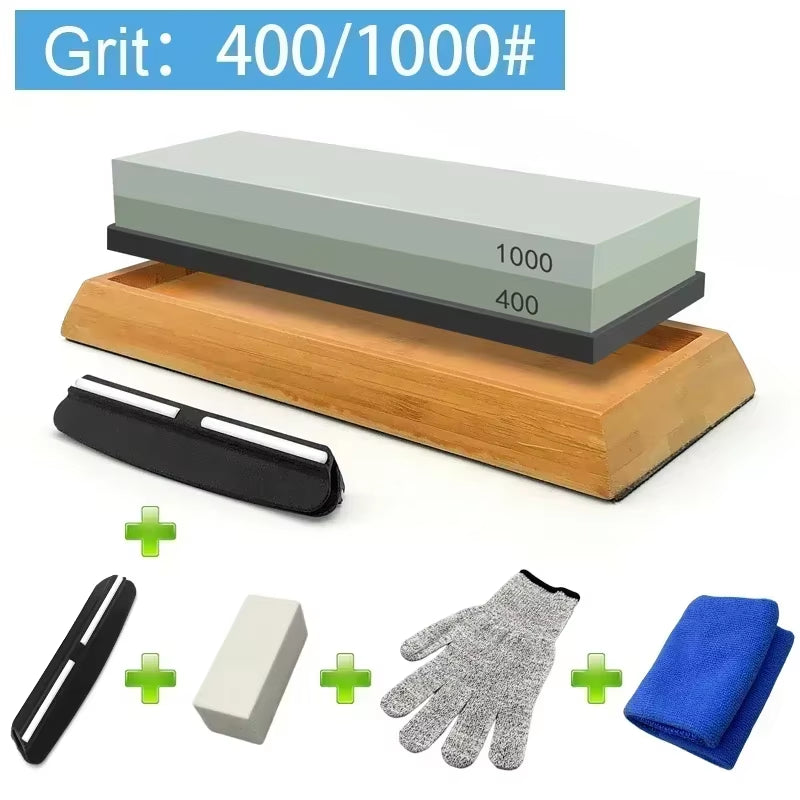 1-7Pcs Sharpening Stone Knife Sharpener Grit240-8000# Whetstone Professional Grindstone Set Wood Base Angle Guide Polishing Set