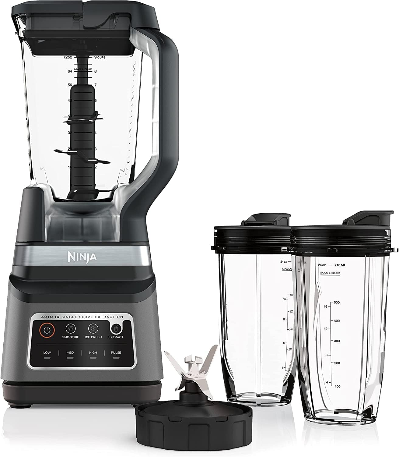 BN801 Professional plus Kitchen System, 1400 WP, 5 Functions for Smoothies, Chopping, Dough & More with Auto IQ, 72-Oz.* Blender Pitcher, 64-Oz. Processor Bowl, (2) 24-Oz. To-Go Cups, Grey