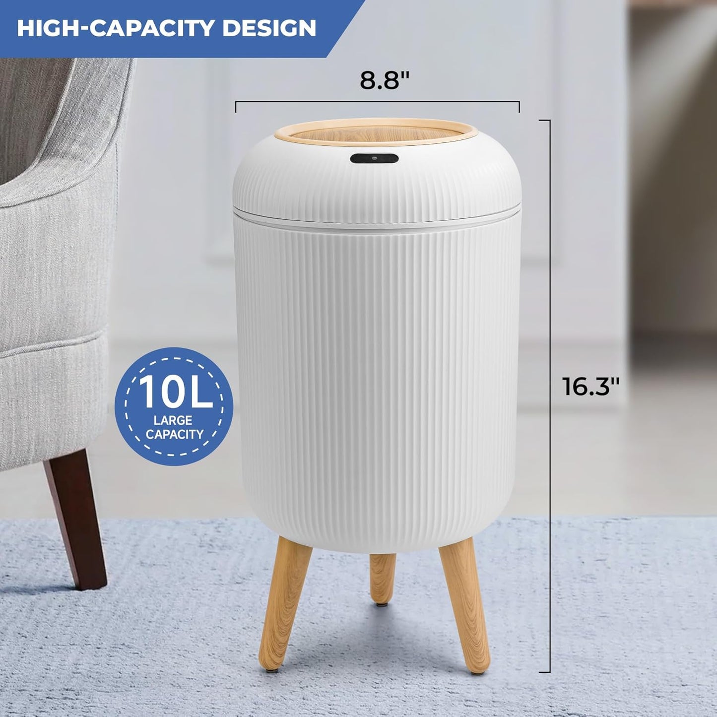 Smart Sensor Wastebasket, Convenient and Hygienic Easy to Use, Technology Sensor Waterproof Wastebasket Plastic Wastebasket for Kitchen, Bathroom, Bedroom, Living Room, Office and Outdoor