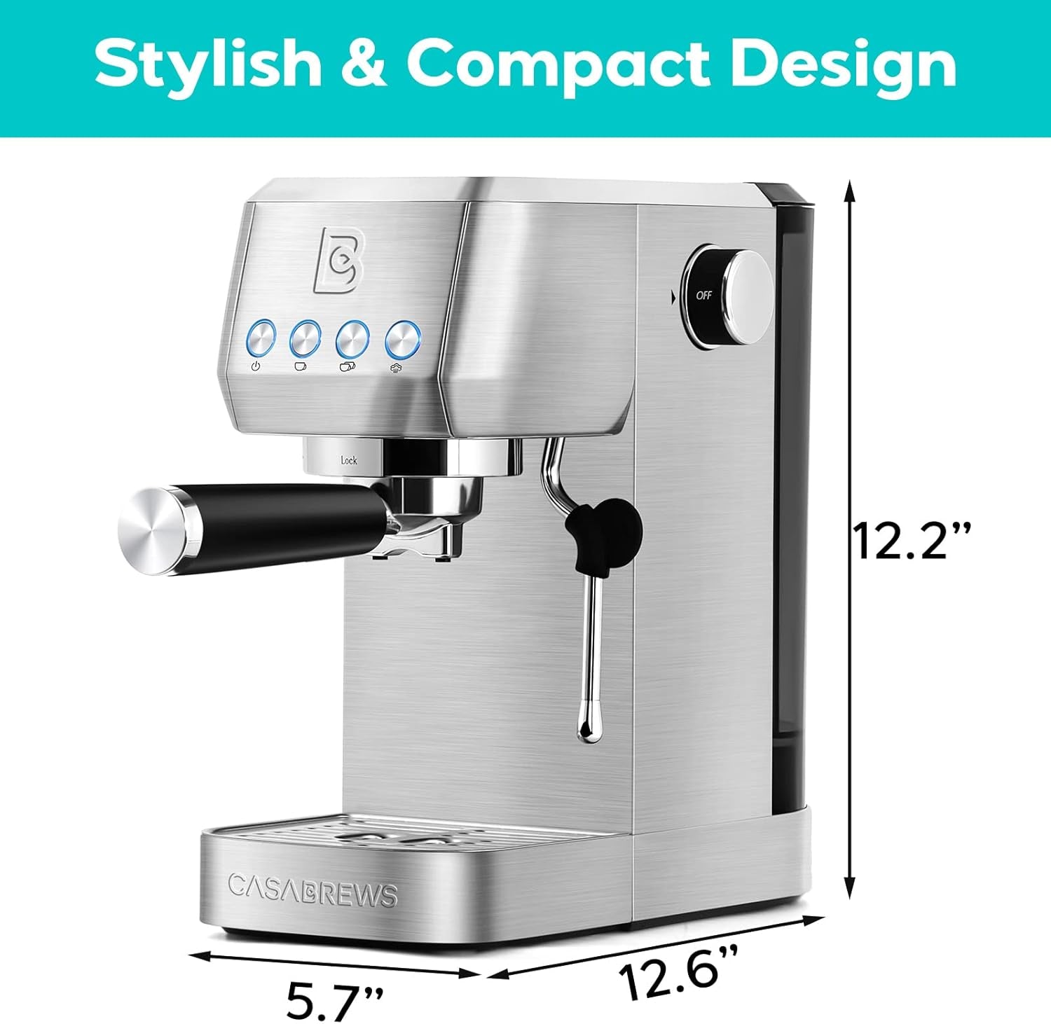 Espresso Machine 20 Bar, Professional Espresso Maker Cappuccino Machine with Steam Milk Frother, Stainless Steel Espresso Coffee Machine with 49Oz Removable Water Tank, Silver