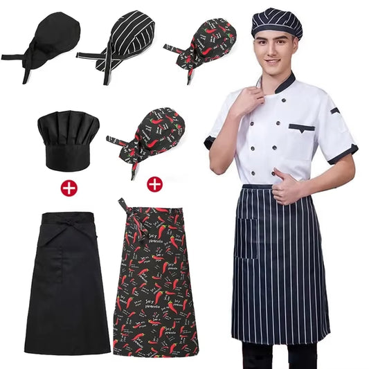 Uniform Set Cooking Apron Catering Cap Hotel Chef Pinafore Man Restaurant Kitchen Cook Work Apron Bakery Cafe Woman Waiter Hat