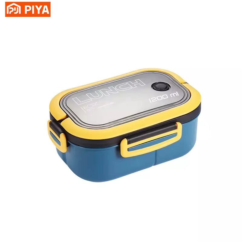 Portable Lunch Box with Fork Spoon 2 Layer Grid Leakproof Food Storage Container Box Outdoor School Kids Microwavable Bento Box