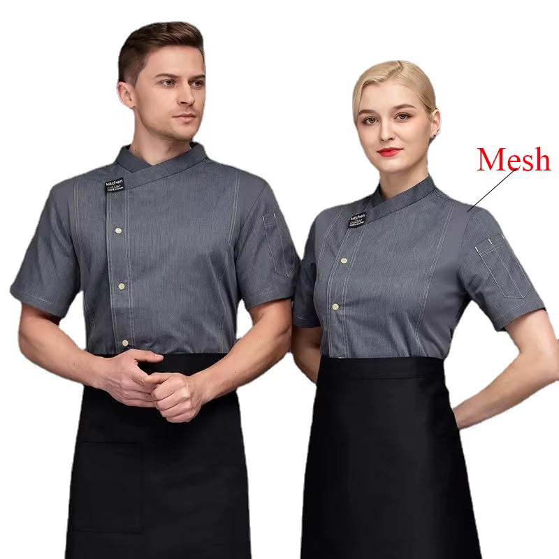 Chef Jacket Men Short Sleeve Kitchen Cook Shirts Unisex Restaurant Bakery Waiter Uniform