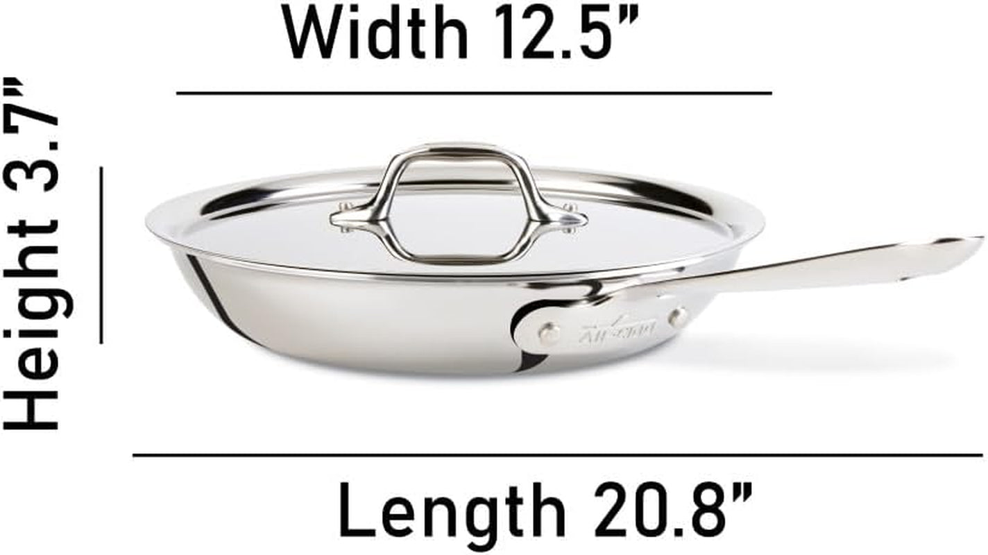 D3 Stainless Tri-Ply Bonded Stainless Steel Fry Pan with Lid, 12-Inch, Silver