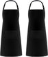 2 Pack Adjustable Bib Apron Waterdrop Resistant with 2 Pockets Cooking Kitchen Aprons for Women Men Chef, Black