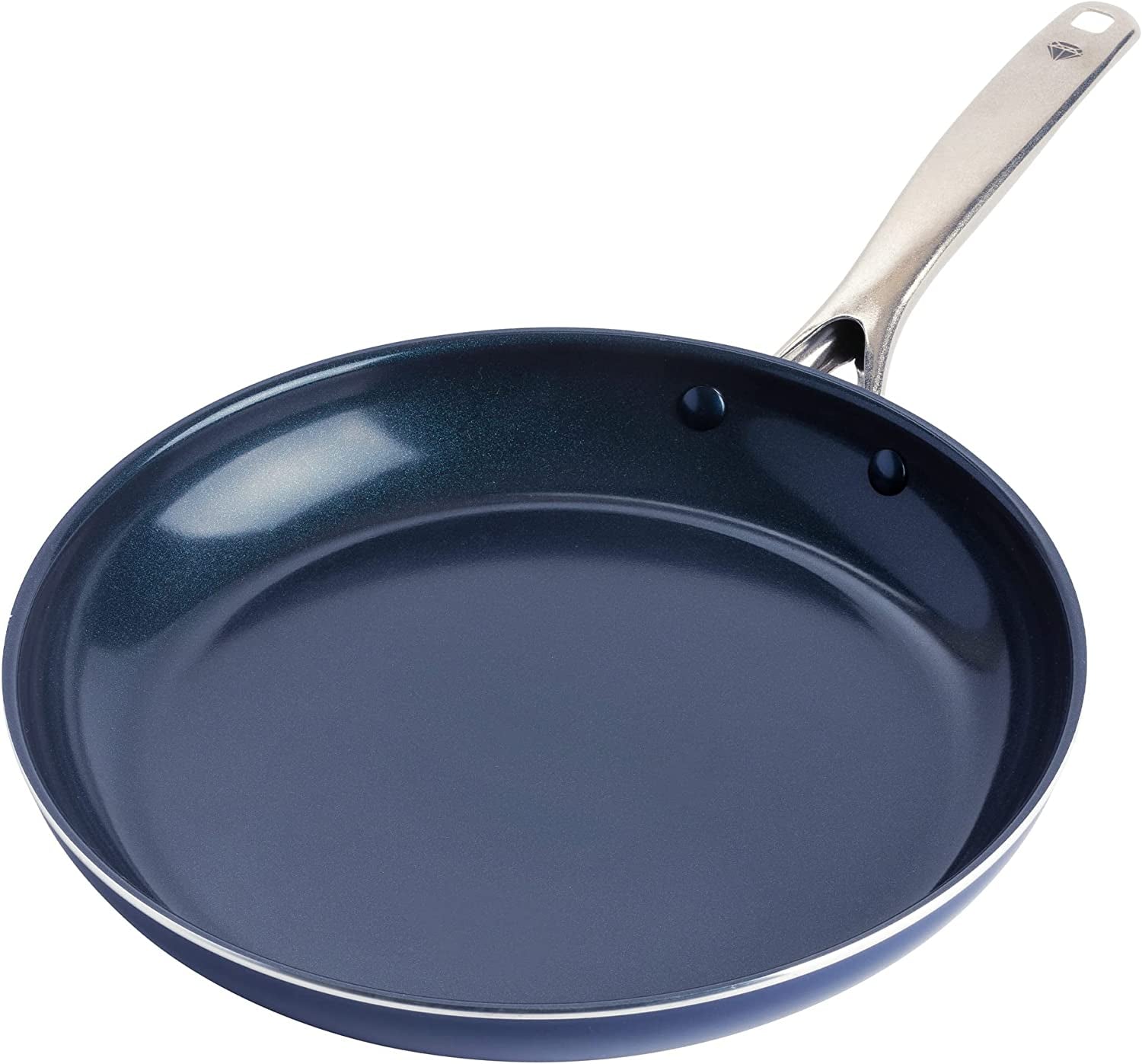 Frying Pan 8” Skillet, Diamond Infused Healthy Ceramic Nonstick, PFAS and Pfoa-Free, Dishwasher and Oven Safe, Even Heating, Metal Utensil Safe, Warp Control Base, Blue