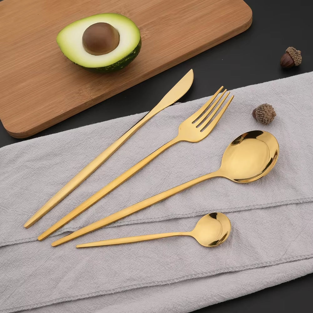 16Pcs Green Gold Dinnerware Stainless Steel Cutlery Set Knife Fork Tea Spoon Dinner Flatware Set Kitchen Silverware Tableware