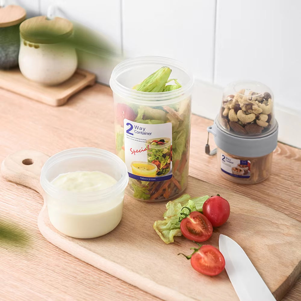 2Layer Yogurt Salad Sealed Box Portable Lunch Bowl for Cereals Snack Sealed Jars Fruit Bentotuppers Food Nut Yogurt Bowl Cup 1PC