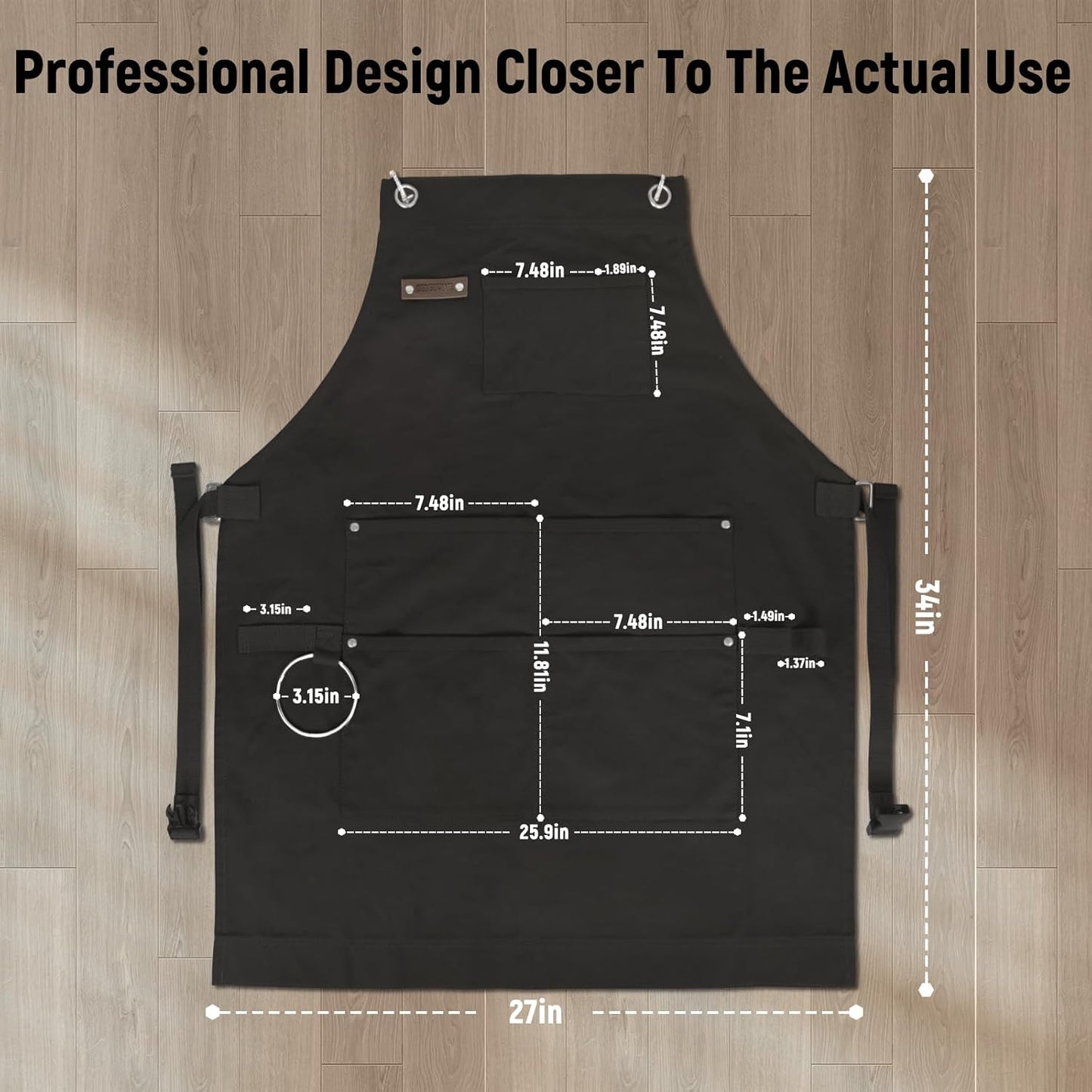 Chef, BBQ and Work Apron, 100% Cotton Canvas Large Apron with Pockets Grade Chef Apron for Kitchen, Grill and Cook