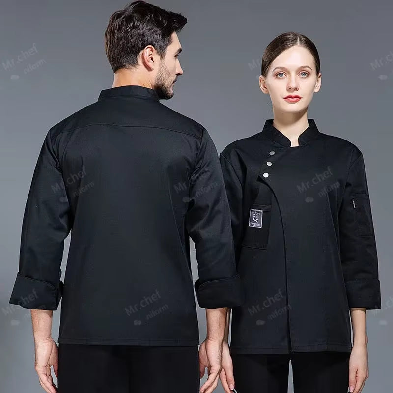 Black Chef Uniform Jacket Long Sleeve Chef T-Shirt Restaurant Uniform Bakery Food Service Breathable New Cooking Clothes Logo