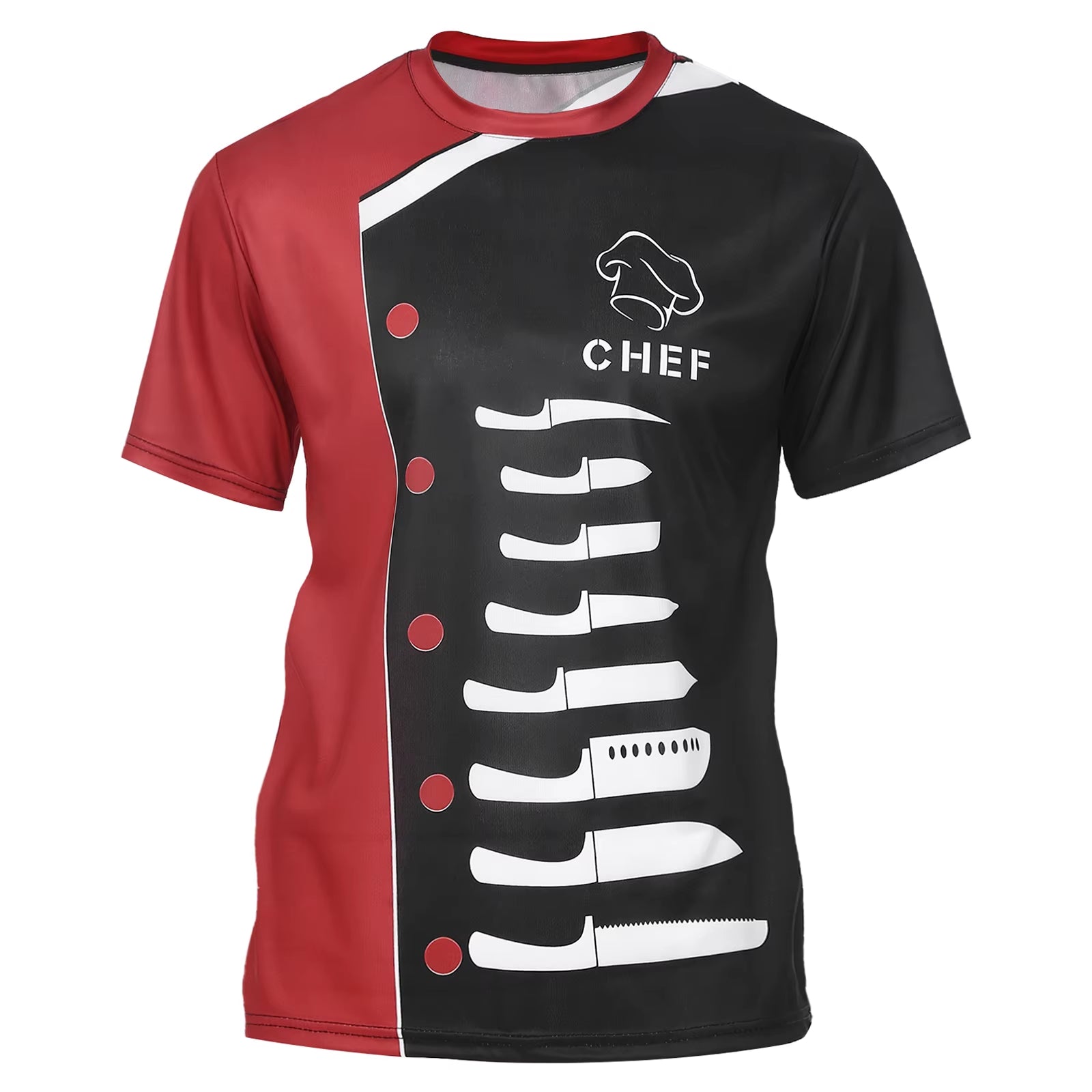 Mens Short Sleeve 3D Print T-Shirt Chef Uniform Cook Food Service Tops for Hotel Restaurant Kitchen Canteen Cake Shop Bakery