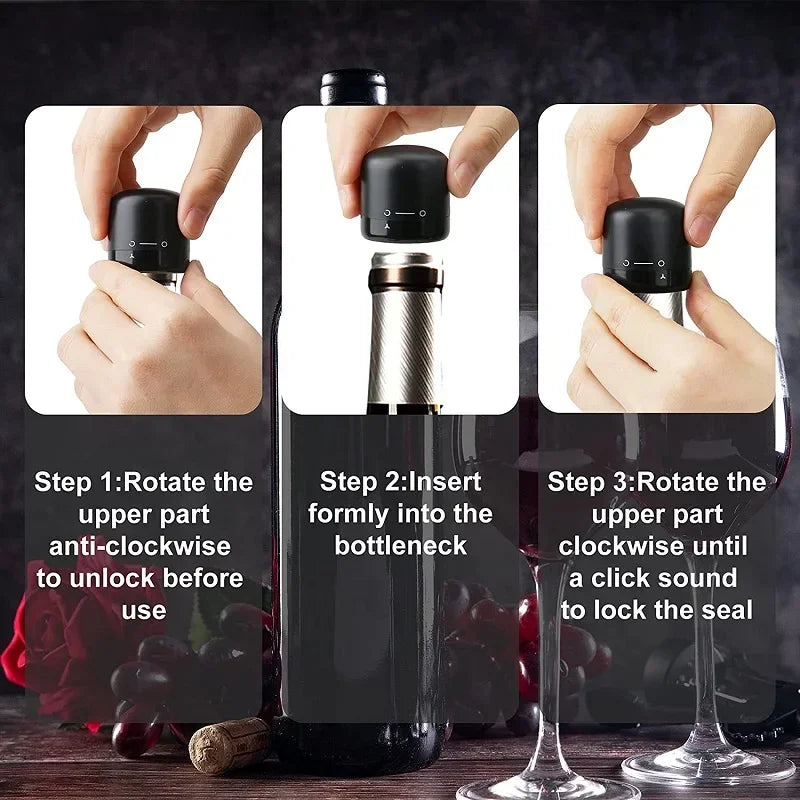 1/2/3Pcs Vacuum Wine Stoppers Reusable Wine Bottle Stoppers Champagne Sealer Cap Set Leak-Proof Retain Freshness Wine Plug Tools