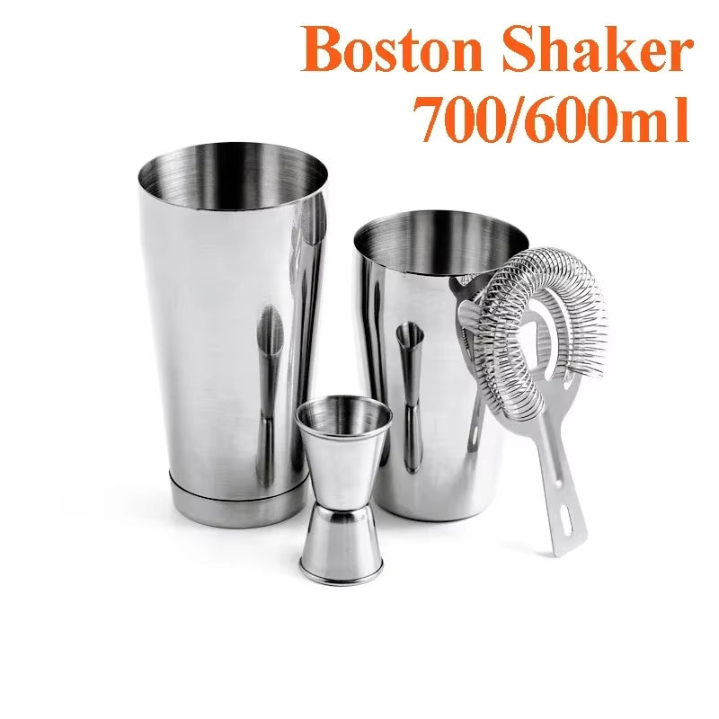 Stainless Steel Cocktail Shaker Set Mixer Bartender Kit Cobbler Boston Shaker Bars Set Tools Jigger Mixer Muddler Pourer Spoon