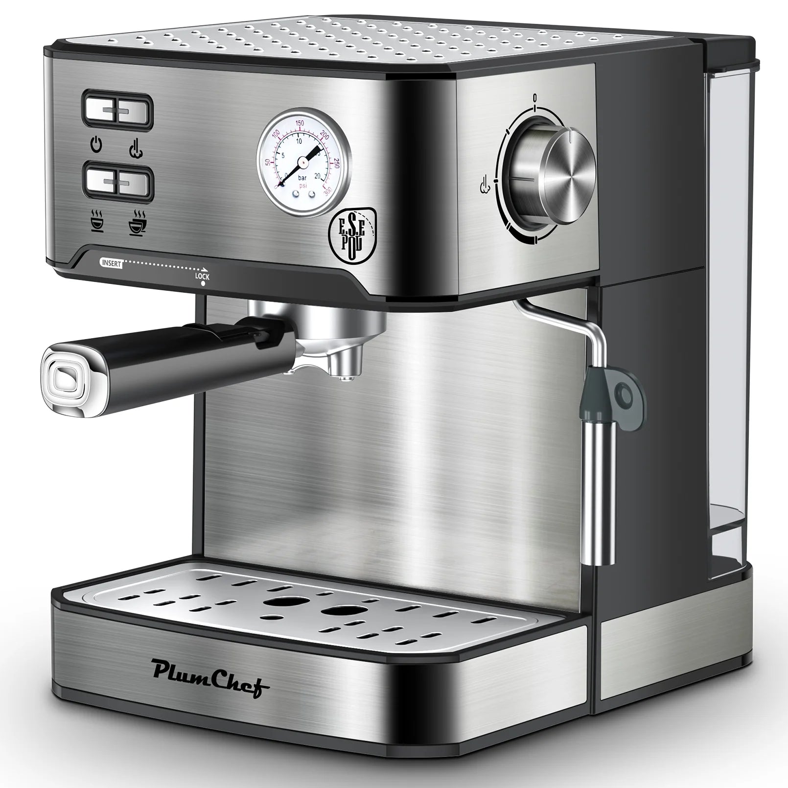 Espresso Machine 20 Bar Fast Heating Automatic Cappuccino Coffee Maker with ESE POD Filter&Milk Frother Steam Wand, 1.6L Water Tank, 850W, Stainless Steel