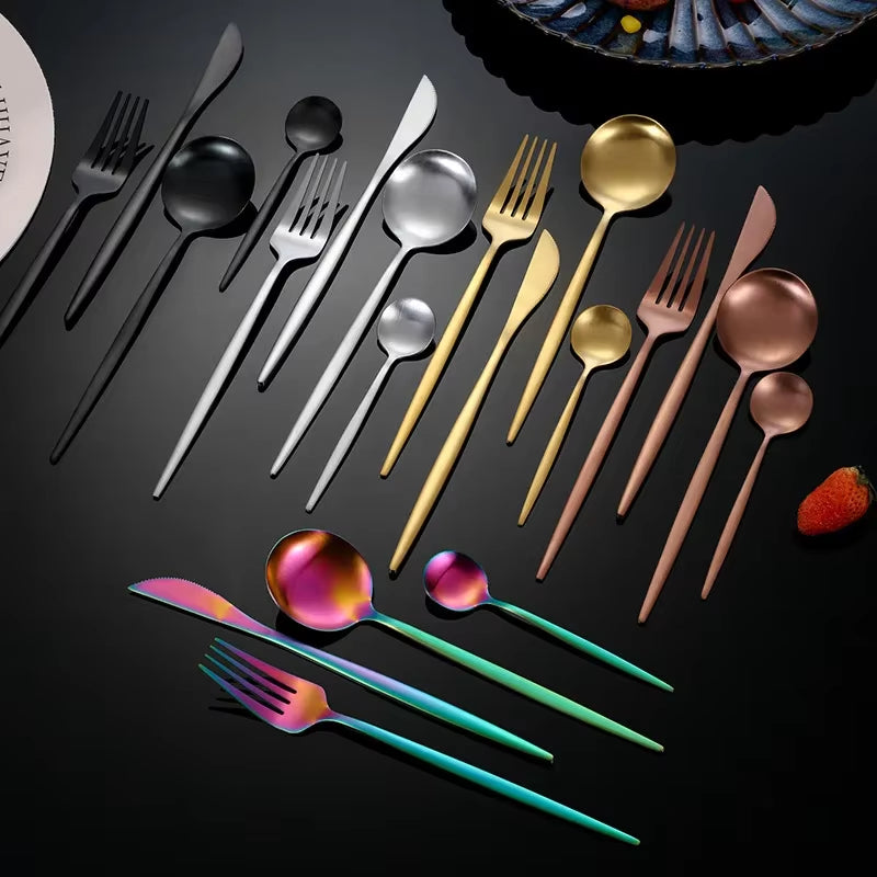 16Pcs Matte Tableware Set Knife Fork Spoons Black Dinnerware Set Stainless Steel Cutlery Western Flatware Kitchen Silverware Set