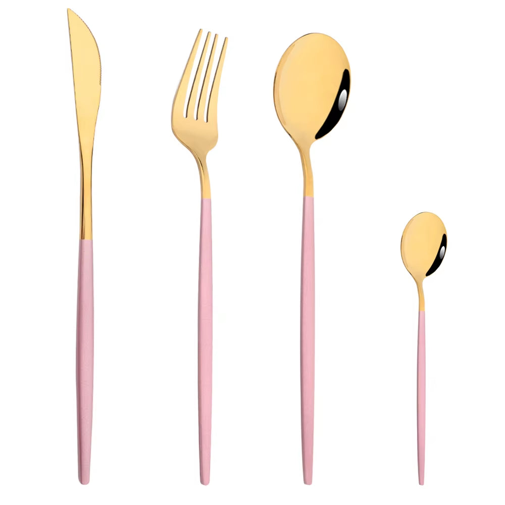 Pink Silver Stainless Steel Dinnerware Set Fork Knife Soup Ice Spoon Cutlery Set Western Flatware Kitchen Silverware Set