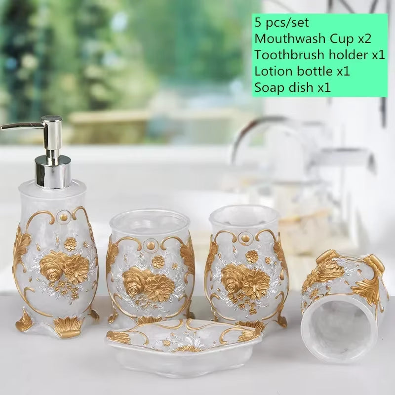 European Style Luxury Bathroom Accessories Set, Romantic Flowers, Antique Resin Wash Suit, Bathroom Supplies, Mouthwash Cup