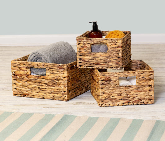 Set of 3 Wicker Storage Nesting Baskets with Handles