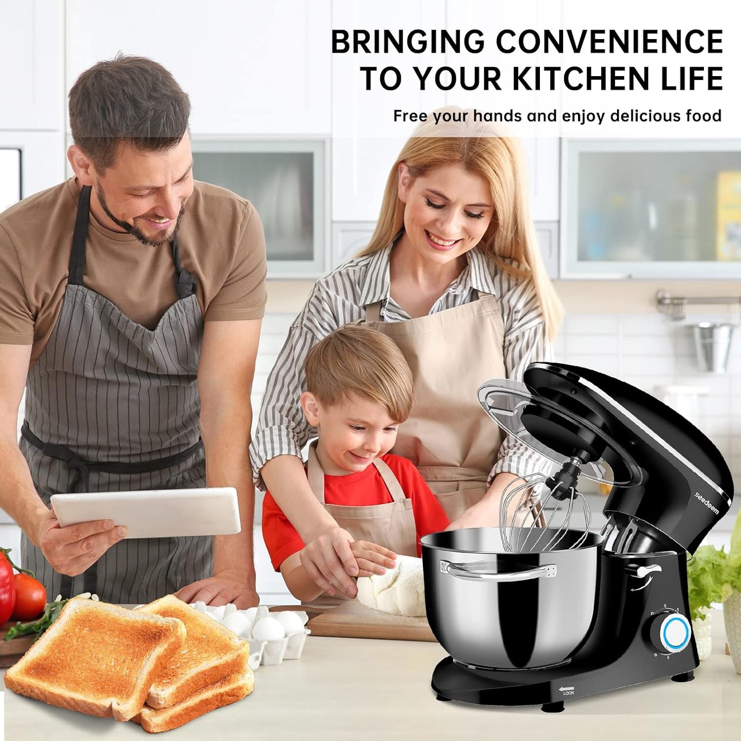 Stand Mixer, 6Qt Electric Food Mixer, 660W 6-Speeds Tilt-Head Dough Mixers with Dishwasher-Safe Dough Hook, Wire Whip & Beater for Daily Use, Black