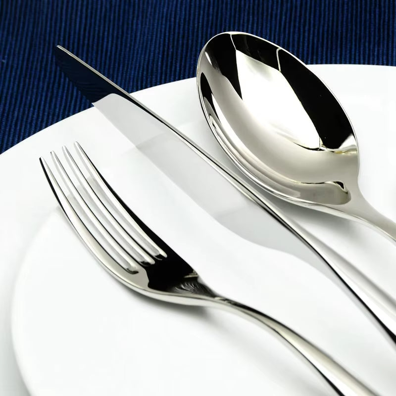 24 PCS Cutlery Set Silver Dinner Set Classic Restaurant Stainless Steel Kitchen Wedding Dining Dinnerware Tableware