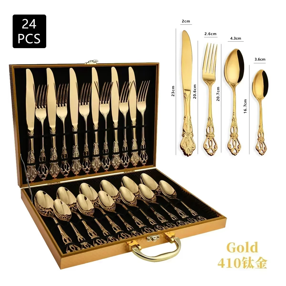 Golden Stainless Steel Cutlery Set Royal European Spoon Fork Complete Tableware Retro Design Dishwasher Safe Elegant Flatware