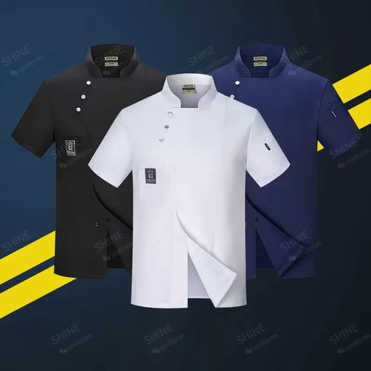 Men Chef Short Sleeves Uniform Kitchen Restaurant Chef Coat Shirt Bakery Breathable Chef Dress Long Sleeves Chef Jackets Apron