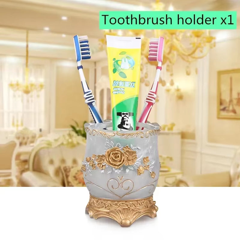 European Style Luxury Bathroom Accessories Set, Romantic Flowers, Antique Resin Wash Suit, Bathroom Supplies, Mouthwash Cup