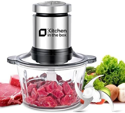 Food Processors,400W Powerful Motor Small Meat Grinder & Food Chopper Electric Vegetable Chopper with 2 Bowls & 2 Bi-Level Blades for Meat/Fish/Vegetable/Baby Food (Black,8Cup+8Cup)