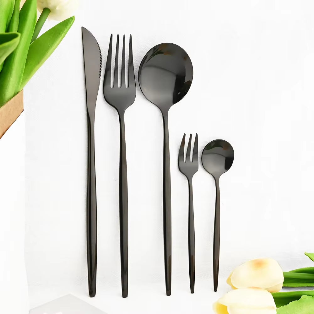 30Pcs Shining Dinnerware Tableware Set Knife Cake Fork Teaspoon Cutlery Set Stainless Steel Flatware Party Restaurant Silverware