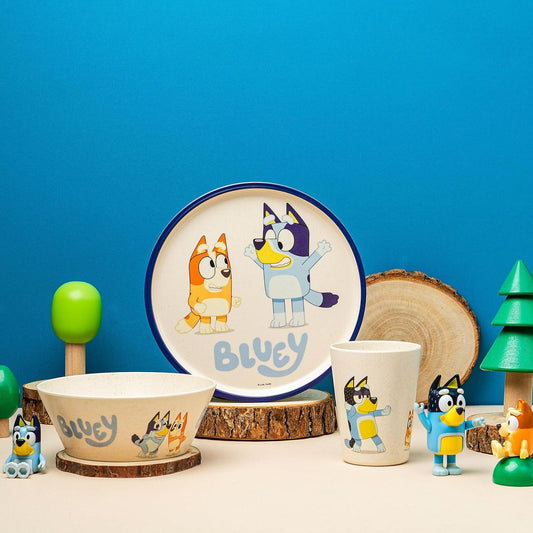 Bluey Kids Dinnerware Set 3 Pieces, Durable and Sustainable Melamine Bamboo Plate, Bowl, and Tumbler Are Perfect for Dinner Time with Family (Bluey, Bingo, Bandit, Chilli)