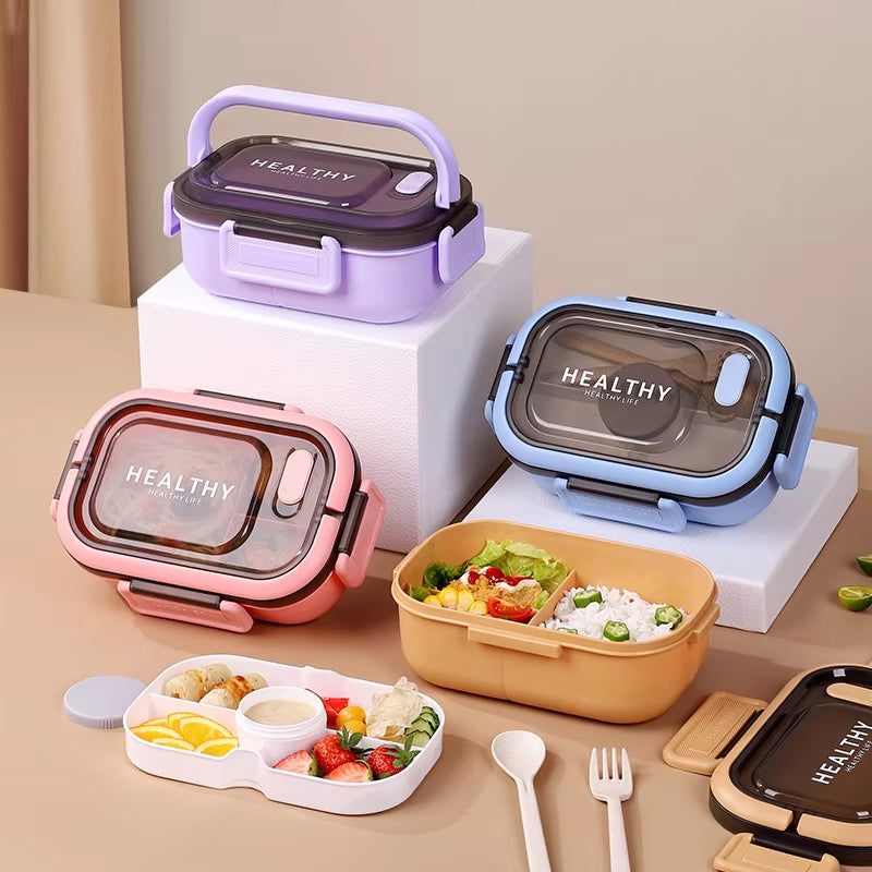 1200ML Double Layer Lunch Box Portable Compartment Salah Fruit Food Box Microwave Lunch Fork and Spoon Picnic Fresh Box