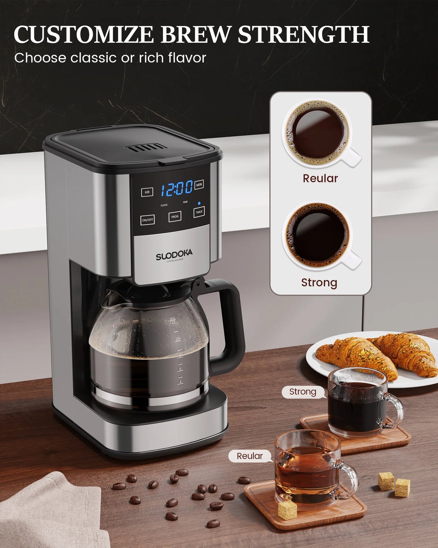 12 Cup Drip Coffee Maker with Glass Coffee Pot, Programmable Brew Strength Control and Appointment Setting, New