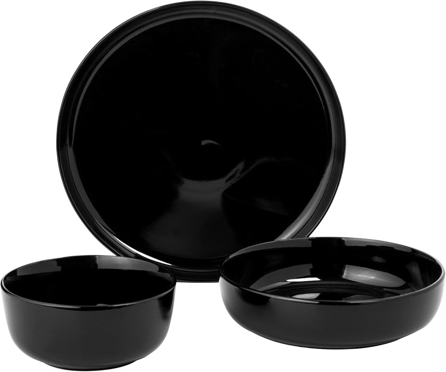 Oslo 12-Piece Porcelain Chip and Scratch Resistant Dinnerware Set, Black,Service for 4