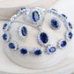 Silver 925 Women Bridal Jewelry Sets Blue Zirconia Costume Fine Jewellery Wedding Necklace Earrings Rings Bracelets Pendant Set