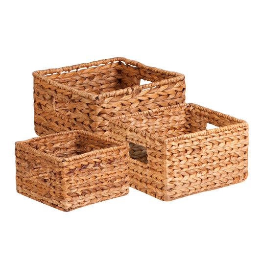 Set of 3 Wicker Storage Nesting Baskets with Handles