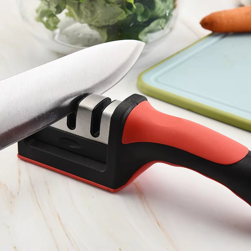 Kitchen 3-Segment Knife Sharpener Household Multi-Functional Hand-Held Three-Purpose Black Sharpening Stone