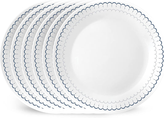 6-Piece 10.25" Dinner round Plates, Vitrelle Triple Layer Glass, Lightweight round Plates, Large round Plates, Chip and Scratch Resistant, Microwave and Dishwasher Safe, Caspian