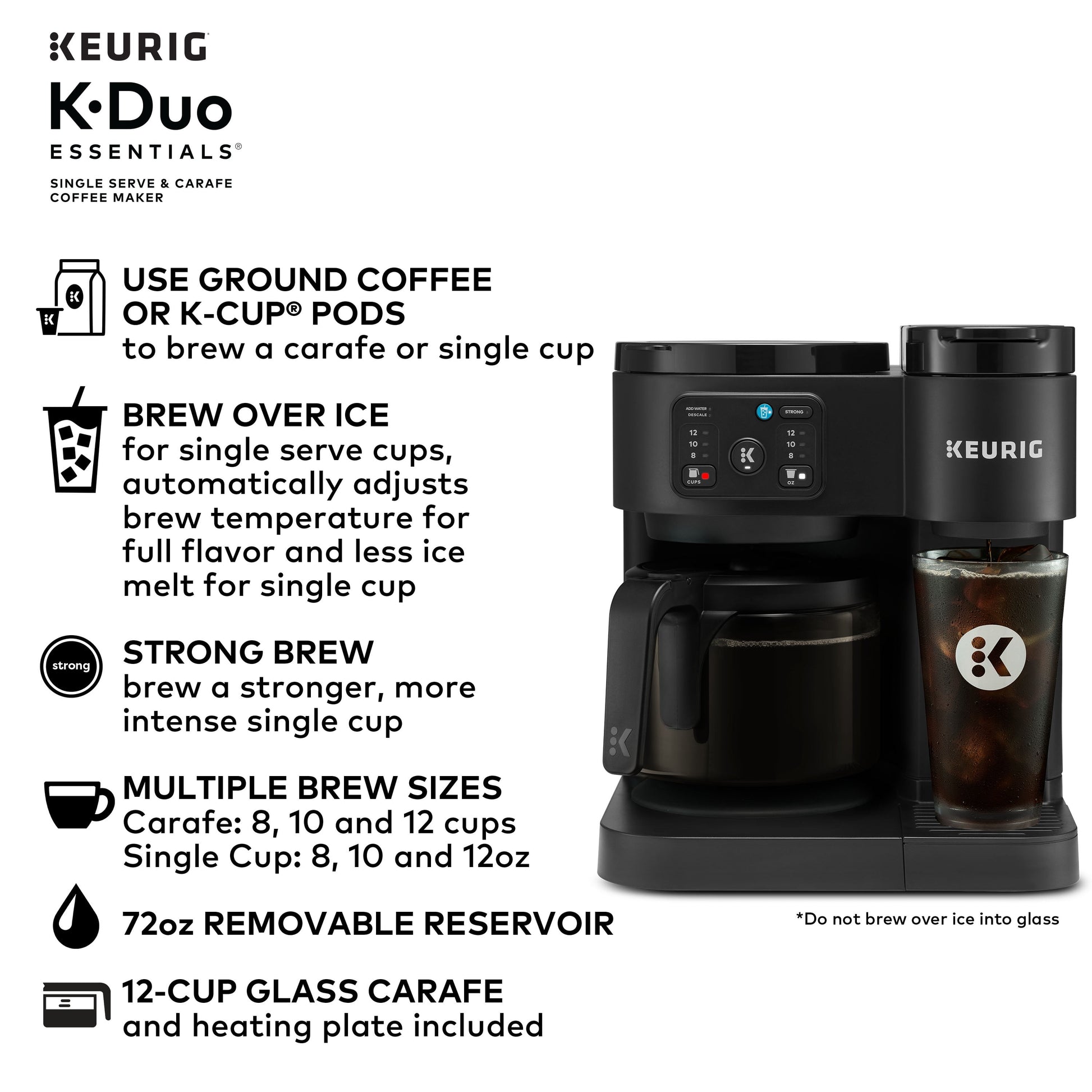 K-Duo Essentials, Hot & Iced Single-Serve K-Cup Pod Coffee Maker & Carafe, Black