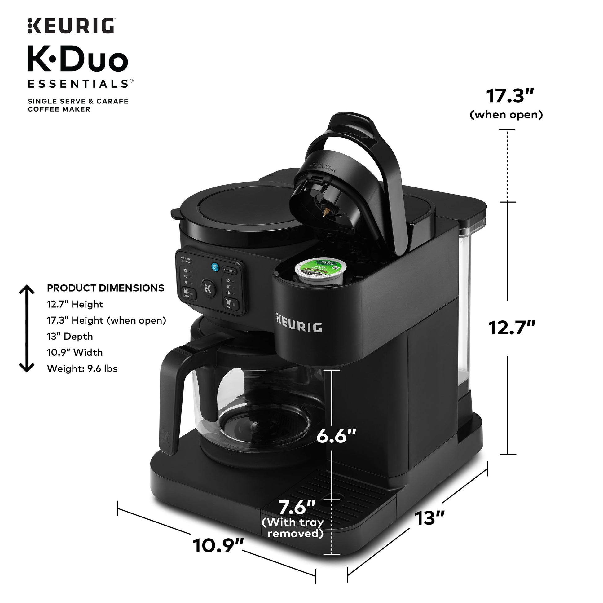 K-Duo Essentials, Hot & Iced Single-Serve K-Cup Pod Coffee Maker & Carafe, Black