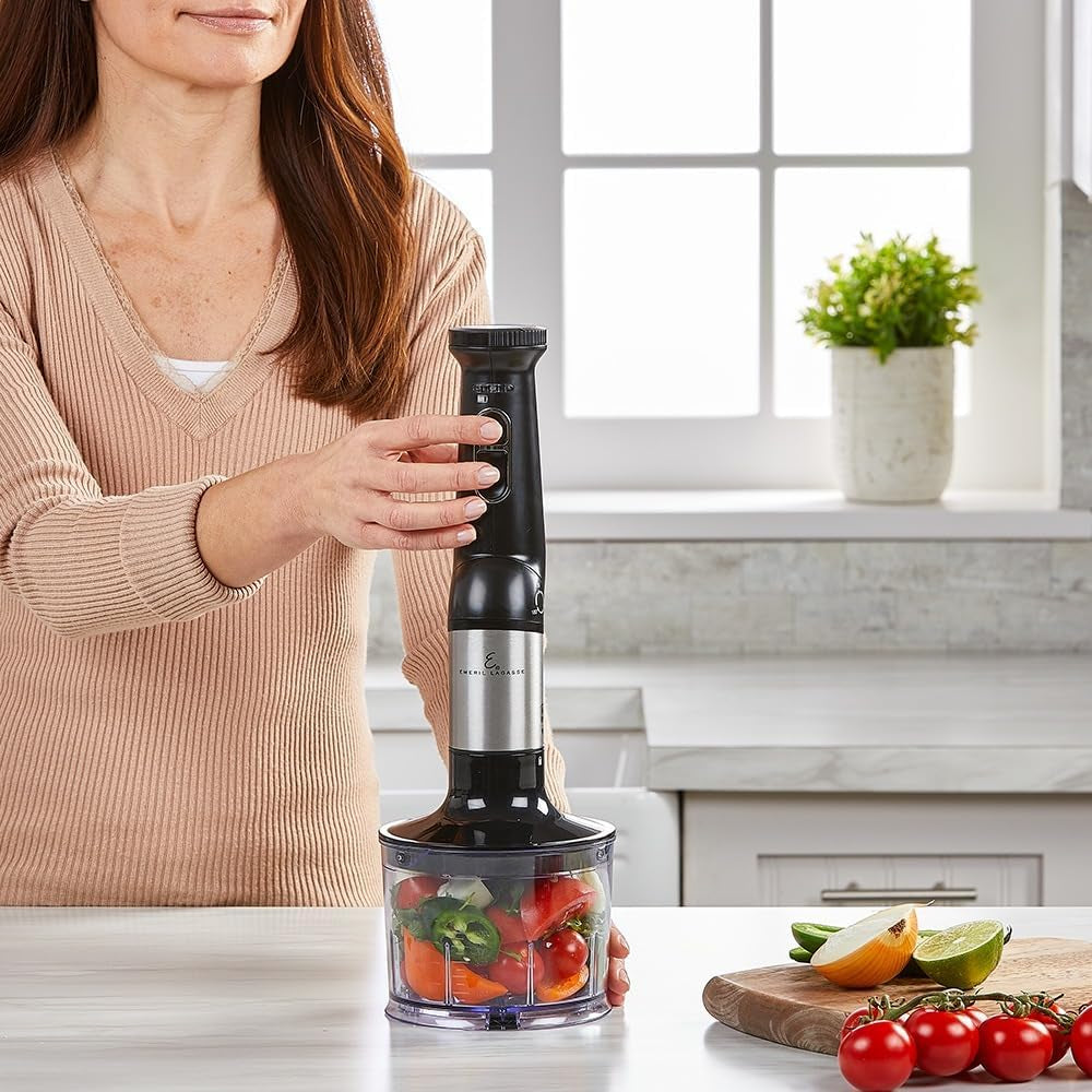 Emeril Everyday Blender & beyond Immersion Hand Blender, Cordless with Charging Station, Whisk and Double Beater Included.