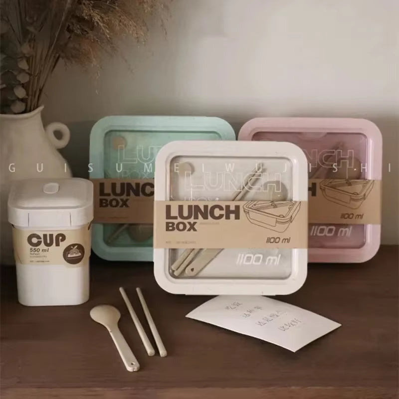 1Pc Portable Microwavable Lunch Box Eco-Friendly Wheat Straw Bento Box Kitchen Food Container Lunch Box Home Accessories