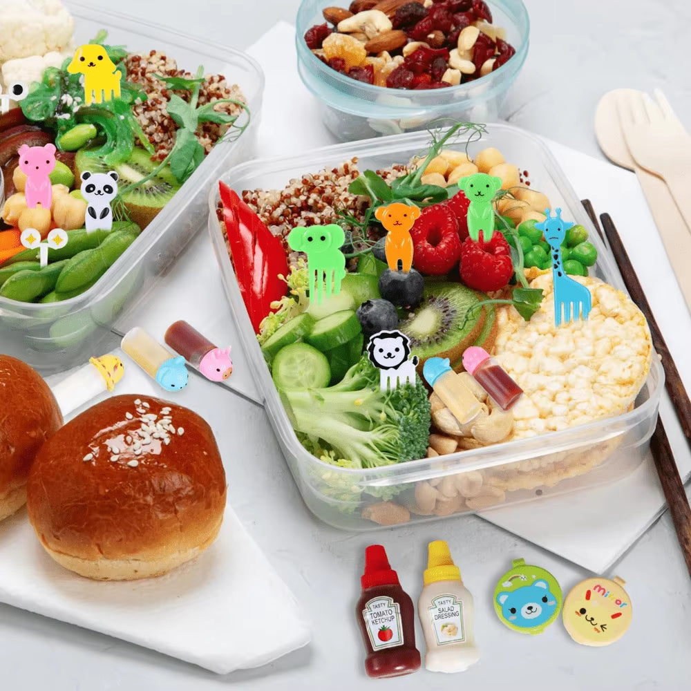 Cute Mini Animal Cartoon Food Picks Children Snack Cake Dessert Food Fruit Forks Silicone Lunch Box Dividers