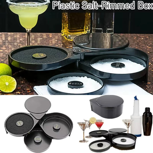 Salt Rimmer Box, Salt Rimmer with 2Sponges,3-Tier Bar Juice Cocktail Seasoning Rimmers Bartender Tool, Salt Rimmer for Bar Party