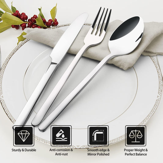 40 Piece Silverware Set,  Flatware Set for 8, 18/10 Stainless Steel Cutlery Set Mirror Polished Modern Design Dishwasher Safe