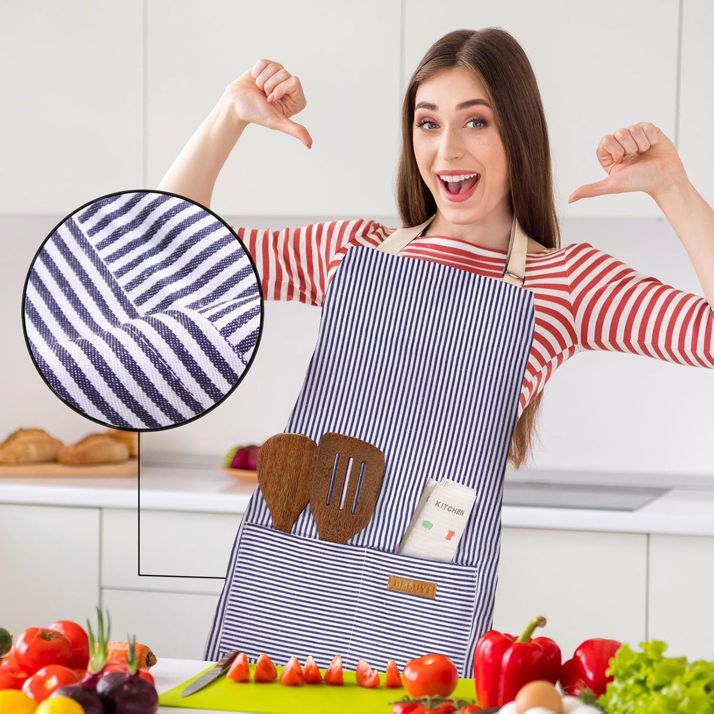 2 Pack Adjustable Bib Apron with 2 Pockets Chef Cooking Kitchen Restaurant Aprons for Women Men