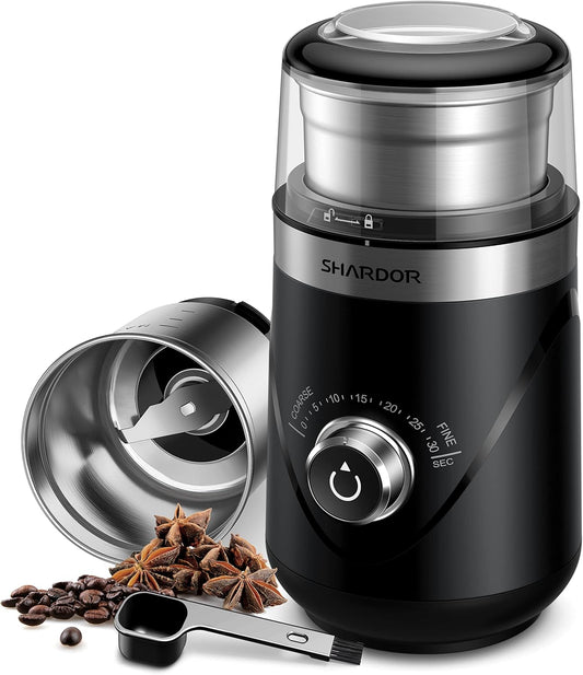 Adjustable Coffee Bean Grinder Electric, Herb/Spice Grinder, Espresso Grinder with 1 Removable Stainless Steel Bowl, Black