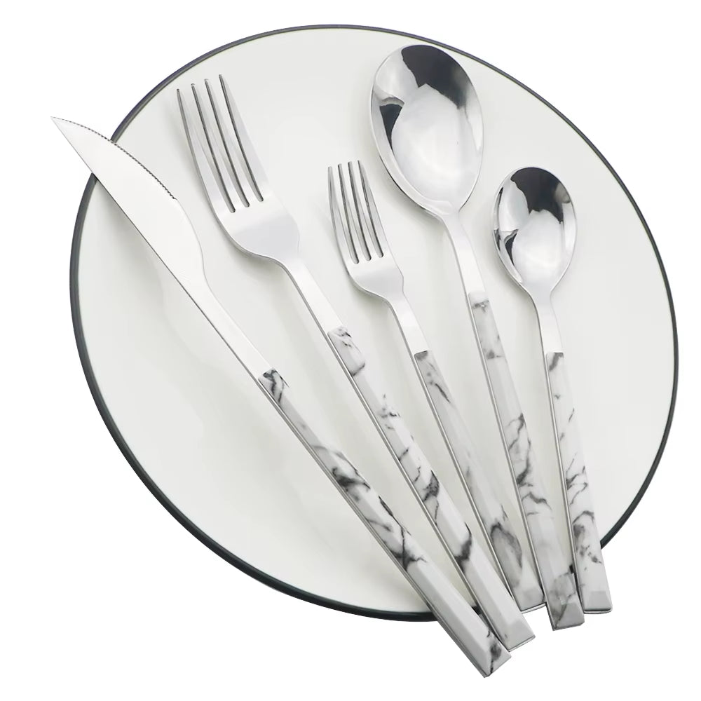 Imitation Wood Handle Cutlery Set Western Stainless Steel Tableware Set 6/12/20/24/30Pcs Kitchen Knife Fork Spoon Dinnerware Set