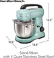 Electric Stand Mixer, 4 Quarts, Dough Hook, Flat Beater Attachments, Splash Guard, 7 Speeds with Whisk, Aqua