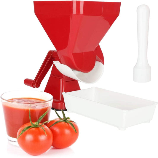 Manual Tomato Crusher | Tomato Strainer | Plastic Tomato Machine with Stainless Steel Filter for Crushed Tomatoes Red Color, Suction Cup Attachment